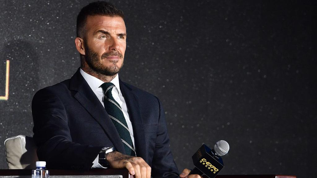 English football star David Beckham attends a forum during the 2018 G-EXPO Global Top Summit in Bengbu city, east China s Anhui province, 6 June 2018. David Beckham plays blind football at 2018 G-EXPO Global Top Summit PUBLICATIONxINxGERxAUTxSUIxONLY