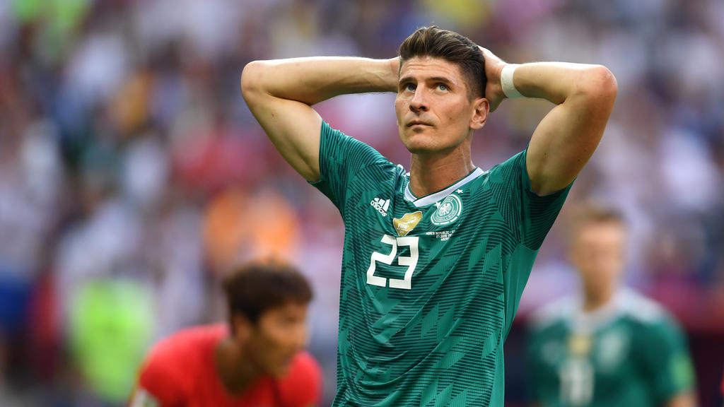 KAZAN, RUSSIA - JUNE 27: Mario Gomez of Germany looks dejected following the 2018 FIFA World Cup Russia group F match between Korea Republic and Germany at Kazan Arena on June 27, 2018 in Kazan, Russia. (Photo by Laurence Griffiths/Getty Images)