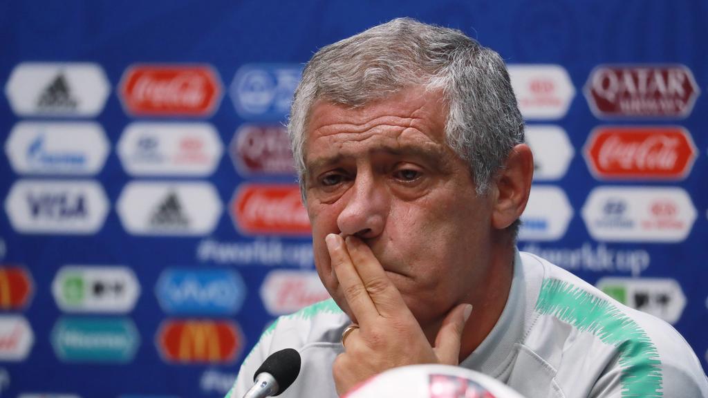 SOCHI, RUSSIA - JUNE 29, 2018: Manager Fernando Santos of the Portuguese men s national football team gives press conference PK Pressekonferenz ahead of the 2018 FIFA World Cup WM Weltmeisterschaft Fussball Round of 16 match against Uruguay, at Fisht