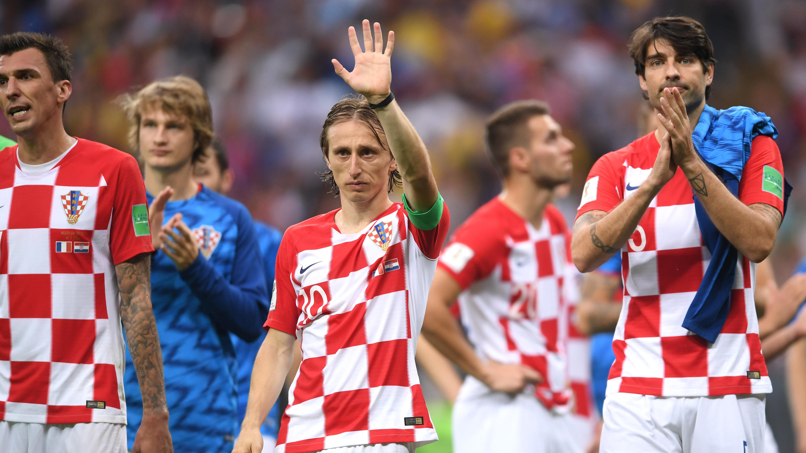 MOSCOW, RUSSIA - JULY 15:  Luka Modric of Croatia applauds fans after the 2018 FIFA World Cup Final between France and Croatia at Luzhniki Stadium on July 15, 2018 in Moscow, Russia.  (Photo by Laurence Griffiths/Getty Images)