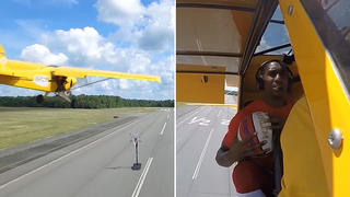 Irrer Wurf: Harlem Globetrotter wirft aus Flugzeug auf Korb