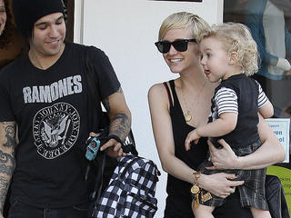 Ashlee Simpson and Pete Wentz shopping for clothes to son Bronx in Beverly Hills, California.