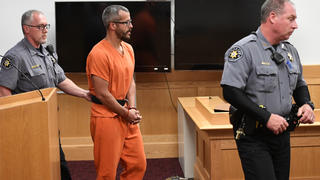 Christopher Watts, facing nine charges including several counts of first-degree murder of his wife and his two young daughters, appears in court for his arraignment hearing at the Weld County Courthouse in Greeley, Colorado, U.S. August 21, 2018.    RJ Sangosti/Pool via REUTERS