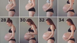 Norwegerin Maria war schwanger mit Drillingen. Jede Woche knipste sie ein Bild von ihrem Babybauch, die hier zu sehen sind.