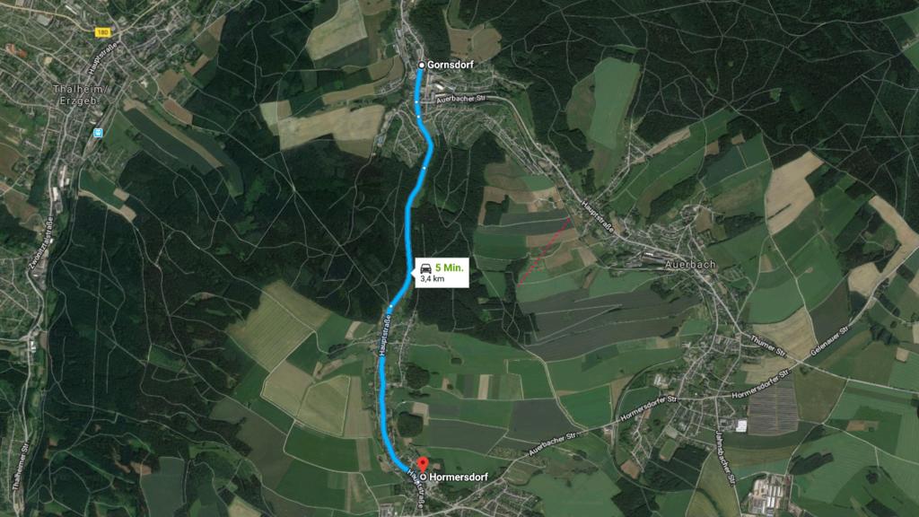 Google-Maps Screenshot von den Satellitenbildern zwischen Gornsdorf und Hormersdorf