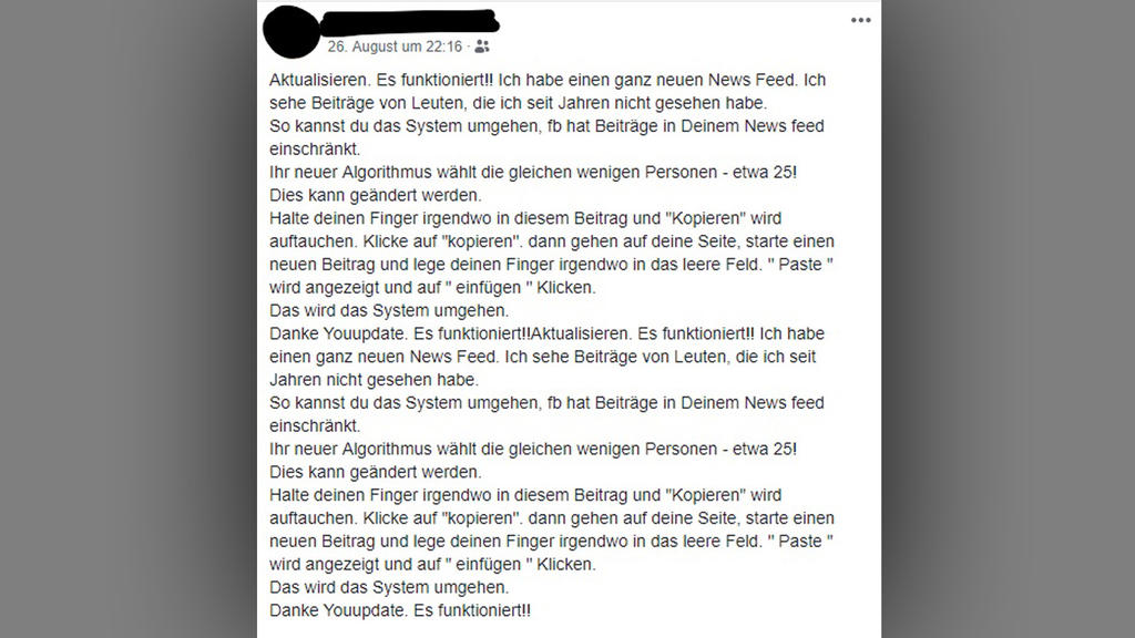 Facebook Status Meldung Screenshot