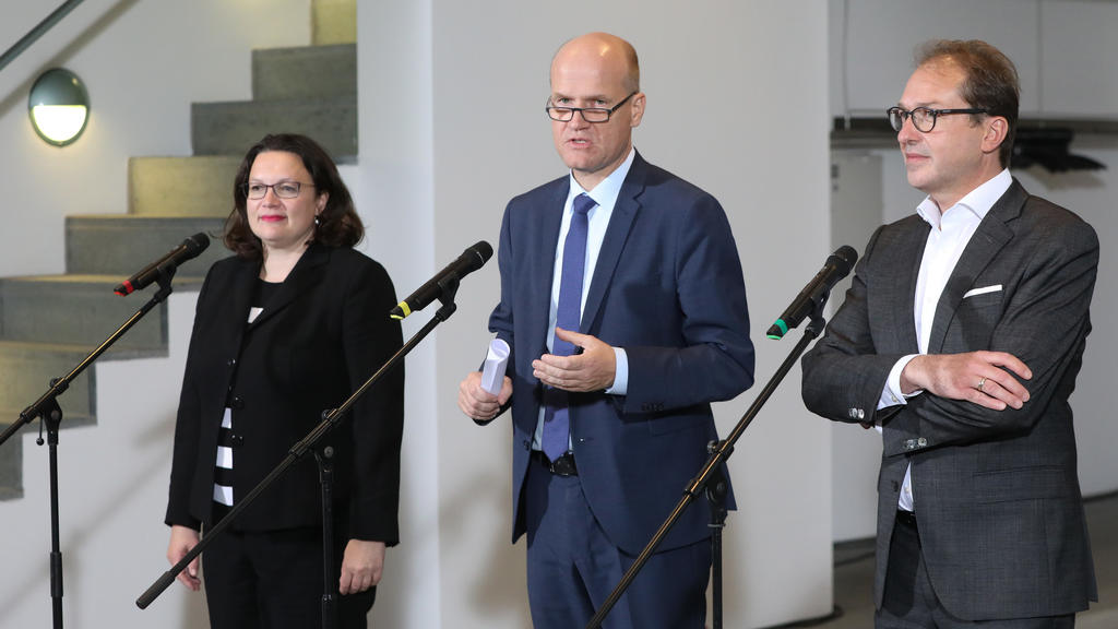 SPD-Vorsitzende Andreas Nahles, Ralph Brinkhaus, CDU-Fraktionsvorsitzender und Alexander Dobrindt, Vorsitzender der CSU-Landesgruppe