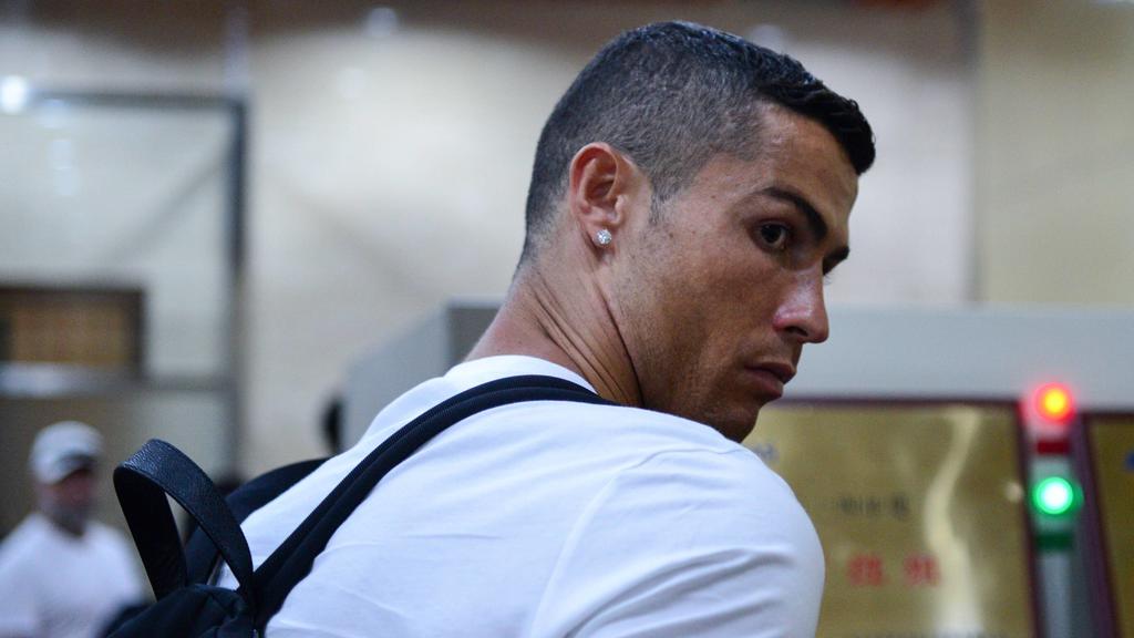 Portuguese football player Cristiano Ronaldo of Juventus FC is pictured before taking a private plane to leave Beijing, China, 20 July 2018.
