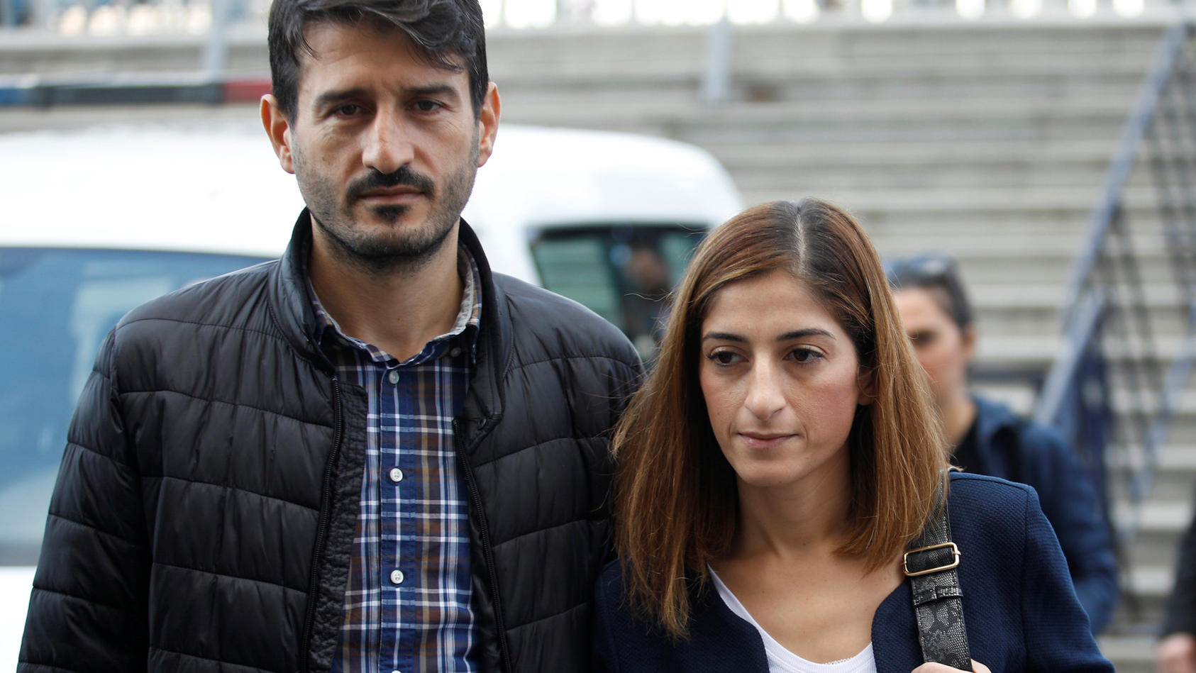 German journalist Mesale Tolu, accompanied by her husband Murat Tolu, arrives at the Justice Palace, the Caglayan courthouse, in Istanbul, Turkey October 16, 2018. REUTERS/Kemal Aslan