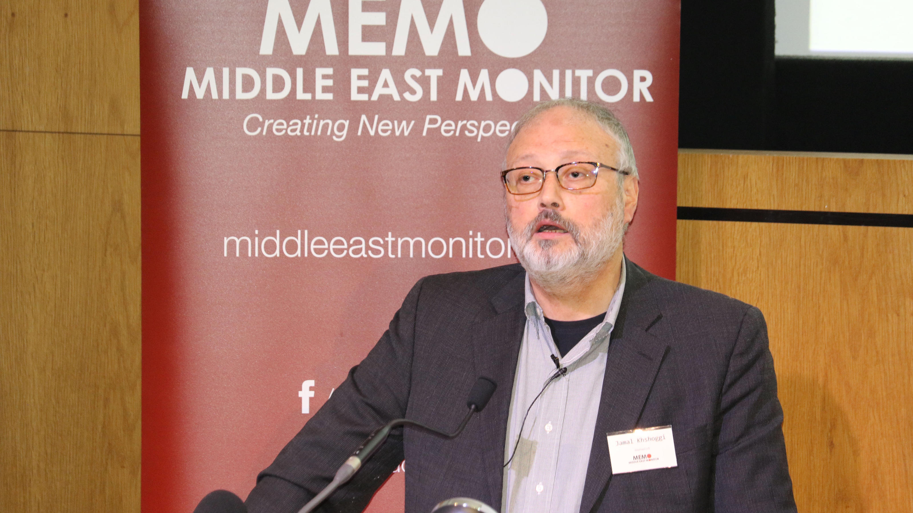 Saudi dissident Jamal Khashoggi speaks at an event hosted by Middle East Monitor in London Britain, September 29, 2018. Picture taken September 29, 2018. Middle East Monitor/Handout via REUTERS.  ATTENTION EDITORS - THIS IMAGE WAS PROVIDED BY A THIRD