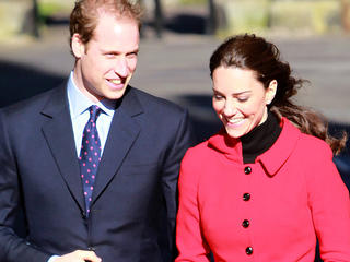 Bride to be Kate Middleton is seen here leaving St Andrews University in Scotland, UK, with her husband to be Prince William. Kate looked fantastic in a stunning red coat and skirt with black edging and a pair of black leather gloves.The Royal couple to be were at the university where they first meet each other today for the St Andrews University 600th Anniversary. The royal Standard flag was flying high over the University as the Prince was present but was flying at half mask in respect of the earthquake in New Zealand. Prince William unveiled a plague at the university to celebrate the special occasion and a fly past occurred whilst this happened.