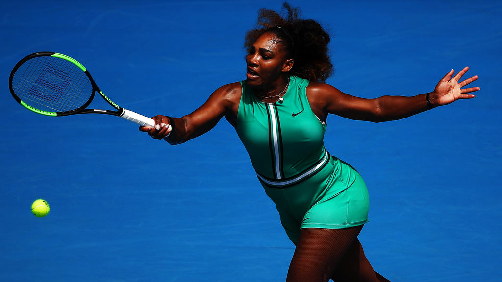 MELBOURNE, AUSTRALIA - JANUARY 15: Serena Williams of the United States in action in her first round match against Tatjana Maria of Germany during day two of the 2019 Australian Open at Melbourne Park on January 15, 2019 in Melbourne, Australia. (Ph