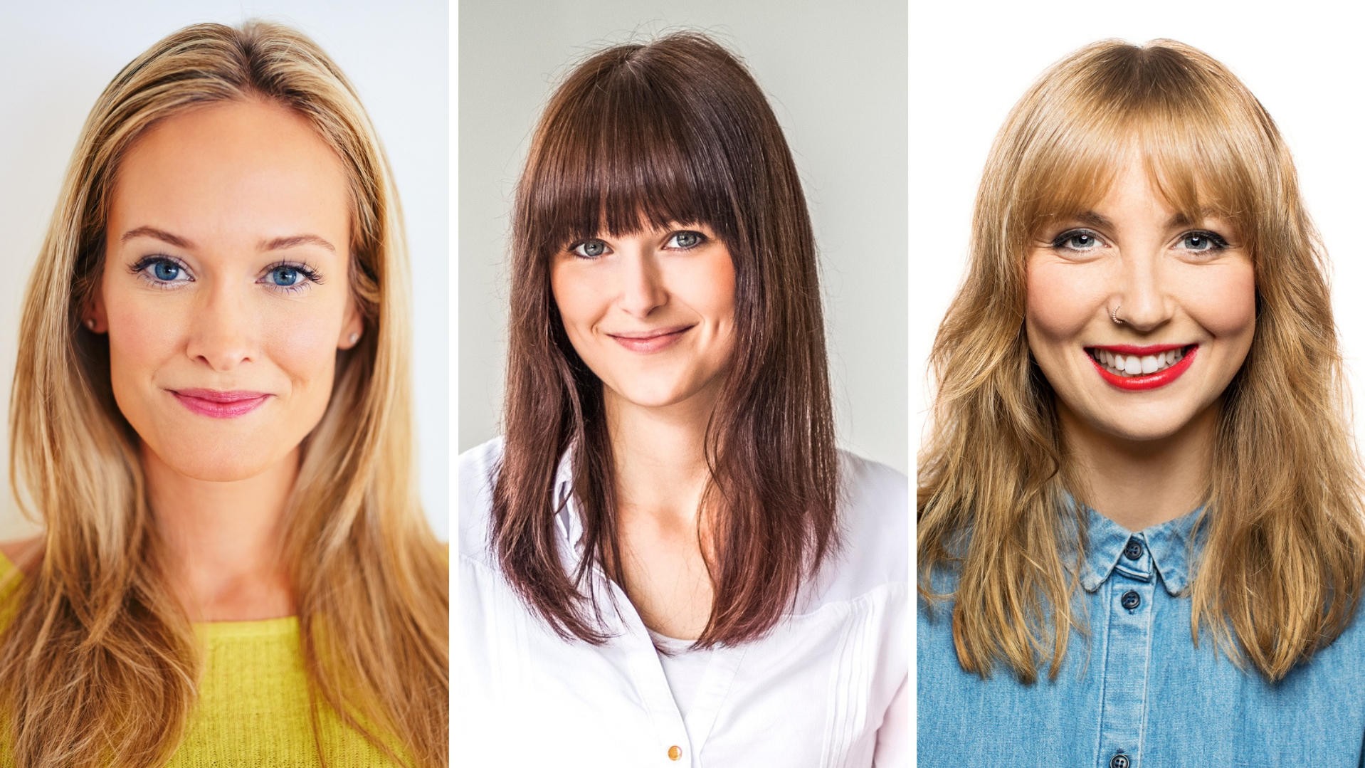 Sleek Look und Mittelscheitel betonen eine hohe Stirn, eine Pony-Frisur kaschiert sie