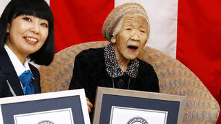 116-year-old Japanese woman Kane Tanaka celebrates during a ceremony to recognise her as the world's oldest person living and world's oldest woman living by the Guinness World Records in Fukuoka, Japan March 9, 2019.  Mandatory credit Kyodo/via REUTERS  ATTENTION EDITORS - THIS IMAGE WAS PROVIDED BY A THIRD PARTY. MANDATORY CREDIT. JAPAN OUT. THIS IMAGE WAS PROCESSED BY REUTERS TO ENHANCE QUALITY, AN UNPROCESSED VERSION HAS BEEN PROVIDED SEPARATELY.