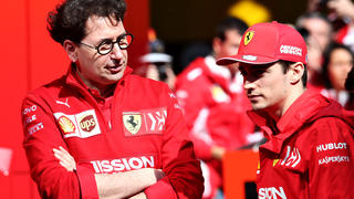 MONTMELO, SPAIN - MARCH 01: Ferrari Team Principal Mattia Binotto talks with Charles Leclerc of Monaco and Ferrari in the Paddock during day four of F1 Winter Testing at Circuit de Catalunya on March 01, 2019 in Montmelo, Spain. (Photo by Charles Coates/Getty Images)
