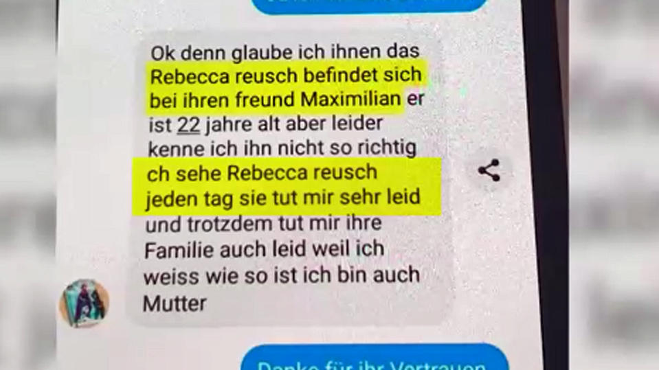 Textnachricht im Fall Rebecca Reusch