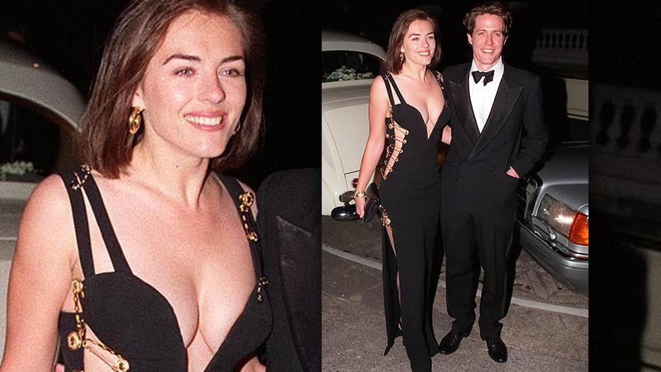 Liz Hurley in ihrem berühmten Sicherheitsnadel-Kleid.