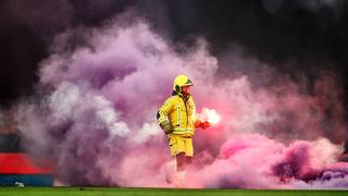 A fireman pictured in action during a soccer match between Standard de Liege and RSC Anderlecht, Friday 12 April 2019 in Liege, on day 4 (out of 10) of the Play-off 1 of the Jupiler Pro League Belgian soccer championship. BRUNOxFAHY PUBLICATIONxINxGERxSUIxAUTxONLY x05567053x  