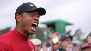 Tiger Woods (USA) celebrates winning on the 18th hole during the final round of the 2019 Masters golf tournament at the Augusta National Golf Club in Augusta, Georgia, United States, on April 14, 2019. Noxthirdxpartyxsales PUBLICATIONxINxGERxSUIxAUTxHUNxONLY (101271201)  