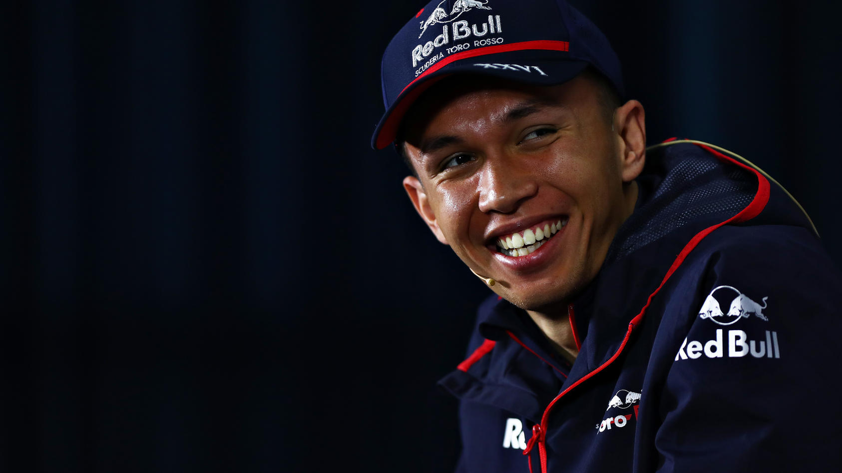 SHANGHAI, CHINA - APRIL 11: Alexander Albon of Thailand and Scuderia Toro Rosso looks on in the Drivers Press Conference during previews ahead of the F1 Grand Prix of China at Shanghai International Circuit on April 11, 2019 in Shanghai, China. (Phot