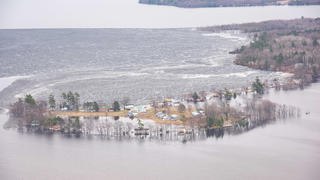 Flooded community is seen in this aerial photo taken from Canadian Armed Forces helicopters surveying the flood regions of the Saint John River Valley, near Fredericton, New Brunswick, Canada, April 24, 2019. Picture taken on April 24, 2019.   Courtesy Lance Wade/Canadian Armed Forces/DND/Handout via REUTERS ATTENTION EDITORS - THIS IMAGE HAS BEEN SUPPLIED BY A THIRD PARTY. NO RESALES. NO ARCHIVES.