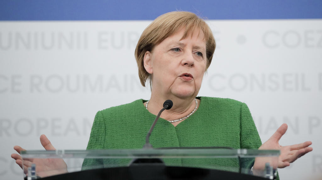 09.05.2019, Rumänien, Sibiu: Bundeskanzlerin Angela Merkel (CDU) spricht während einer Pressekonferenz im Rahmen des EU-Gipfels. Beim informellen Gipfel der Staats- und Regierungschefs der Europäischen Union stehen vor allem Debatten über die Zukunft