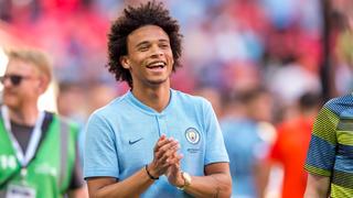 Leroy Sane of Manchester City celebrates smiling during the 2018 FA Community Shield match between Chelsea and Manchester City at Wembley Stadium, London, England on 5 August 2018. PUBLICATIONxNOTxINxUK Copyright: xSalvioxCalabresex 20570080  