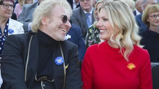 Rust, Germany - May 24, 2019: New Hotel Kronasar opens at Europa-Park with TV Host Thomas Gottschalk and friend Karina Mross New Hotel Kronasar opens at Europa-Park in Rust, Germany  