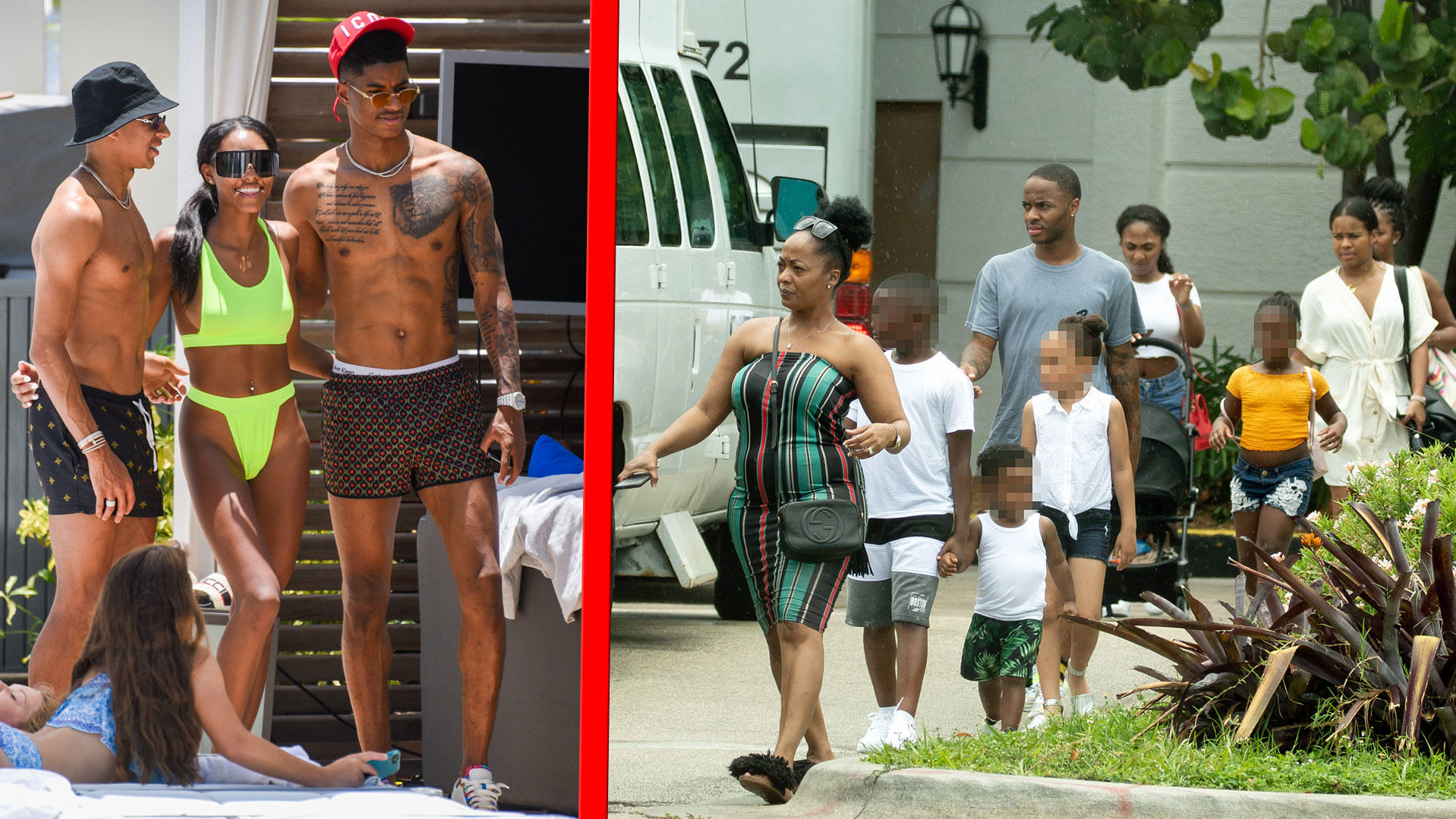Jesse Lingard und Marcus Rashford posieren mit einem Fan - Raheem Sterling macht Urlaub mit der gesamten Familie.