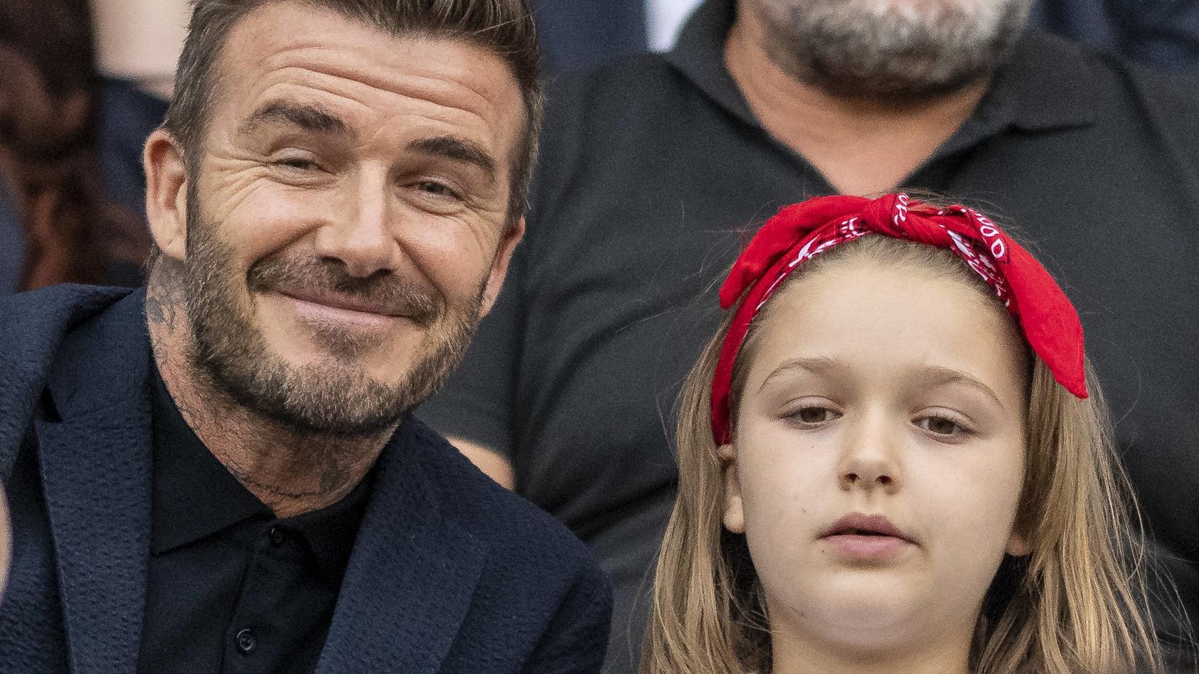 Norway vs England LE HAVRE, SM - 27.06.2019: NORWAY VS ENGLAND - David Beckham and his daughter, Harper, before a match between England and Norway. World Cup Qualification Football. FIFA. Held at the Oceane Stadium in Le Havre, France (Photo: Richard