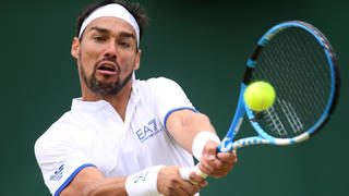 LONDON, ENGLAND - JULY 06: Fabio Fognini of Italy plays a backhand in his Men's Singles third round match against Tennys Sandgren of The United States during Day six of The Championships - Wimbledon 2019 at All England Lawn Tennis and Croquet Club on July 06, 2019 in London, England. (Photo by Laurence Griffiths/Getty Images)