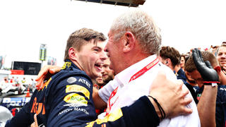 HOCKENHEIM, GERMANY - JULY 28: Race winner Max Verstappen of Netherlands and Red Bull Racing celebrates with Red Bull Racing Team Consultant Dr Helmut Marko in parc ferme during the F1 Grand Prix of Germany at Hockenheimring on July 28, 2019 in Hockenheim, Germany. (Photo by Mark Thompson/Getty Images)
