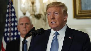 August 5, 2019, USA: United States President Donald J. Trump makes a statement at the White House in Washington, DC in response to two separate shooting incidents, August 5, 2019. US Vice President Mike Pence looks on from left. USA PUBLICATIONxINxGERxSUIxAUTxONLY - ZUMAs152 20190805_zaa_s152_002 Copyright: xCNPx  