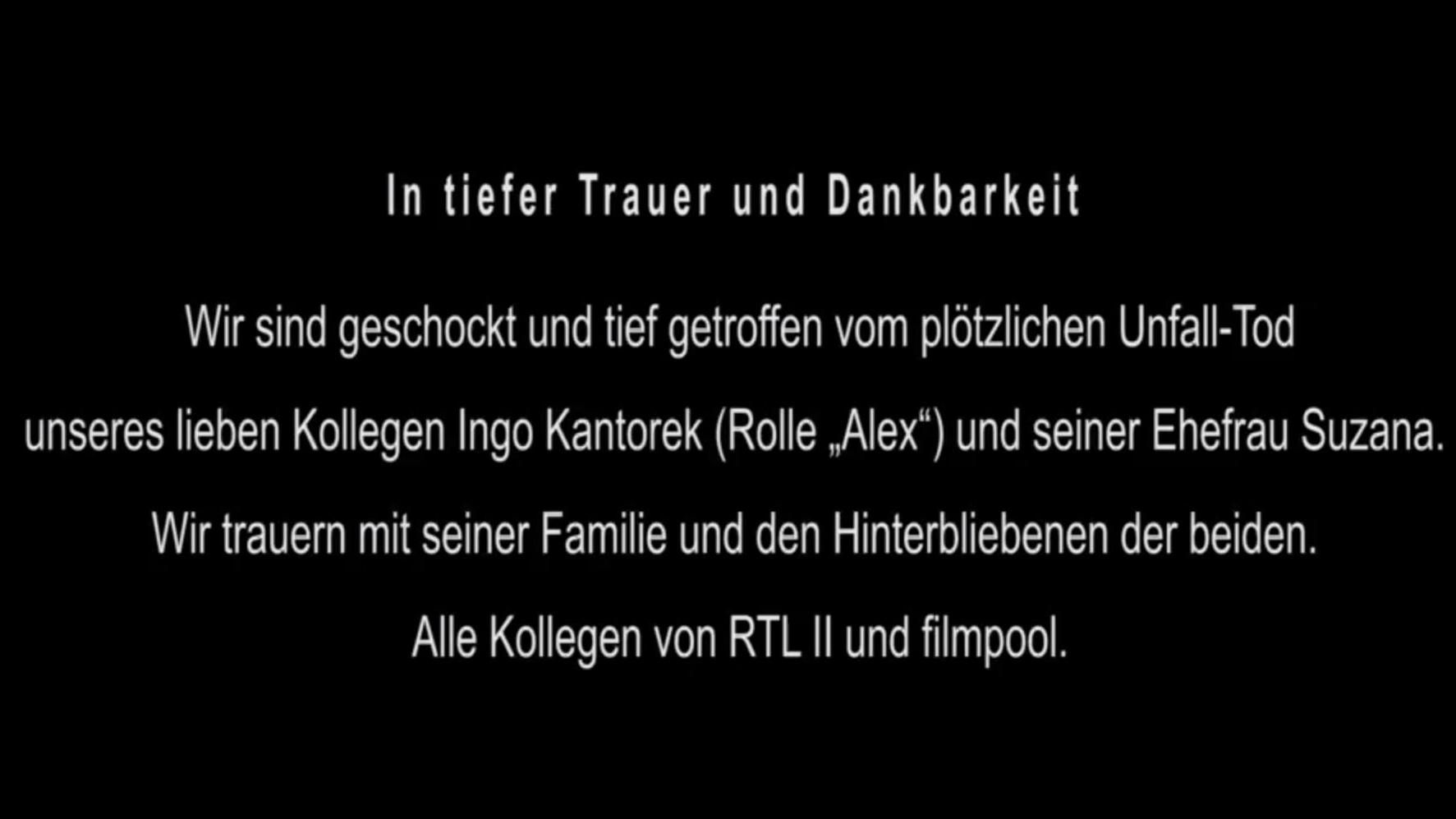 Mit dieser schwarzen Texttafel kurz vor der ersten Werbepause verabschiedet sich "Köln 50667" von seinem Schauspieler Ingo Kantorek