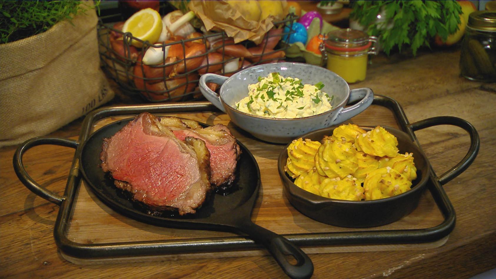 Roastbeef-Braten mit selbstgemachter Remoulade und Herzoginkartoffeln: Hauptgericht von Andrea Schirmaier-Huber und Ludwig Heer