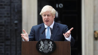 Britain's Prime Minister Boris Johnson addresses the media outside Downing Street in London, Britain, September 2, 2019. REUTERS/Simon Dawson