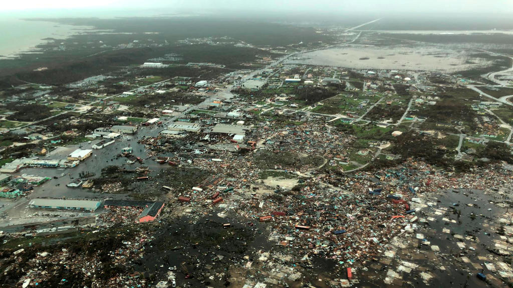 An aerial view shows devastation after hurricane Dorian hit the Abaco Islands in the Bahamas, September 3, 2019, in this image obtained via social media. Michelle Cove/Trans Island Airways/via REUTERS ATTENTION EDITORS - THIS IMAGE HAS BEEN SUPPLIED