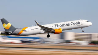FILE PHOTO: A Thomas Cook Airbus A321-200 airplane takes off at the airport in Palma de Mallorca, Spain, July 28, 2018.  REUTERS/Paul Hanna/File Photo