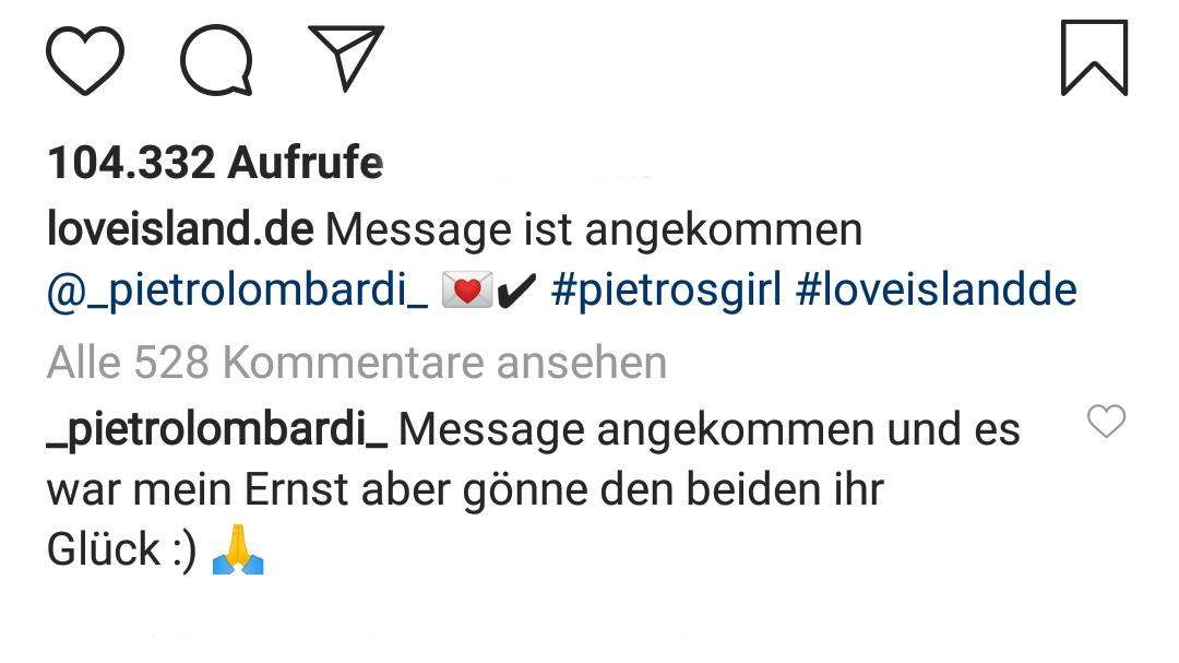 Pietro Lombardi schreibt auf Instagram.