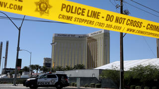 FILE PHOTO: The site of the Route 91 music festival mass shooting is seen outside the Mandalay Bay Resort and Casino in Las Vegas, Nevada, U.S. October 2, 2017. REUTERS/Lucy Nicholson/File Photo