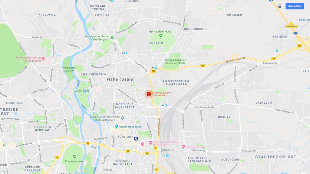 Google Maps: SOS-Warnmeldung warnt erstmals vor Schießerei in Halle.