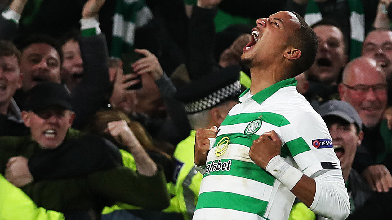 GLASGOW, SCOTLAND - OCTOBER 24: Christopher Jullien of Celtic celebrates after he scores the winning goal during the UEFA Europa League group E match between Celtic FC and Lazio Roma at Celtic Park on October 24, 2019 in Glasgow, United Kingdom. (Pho