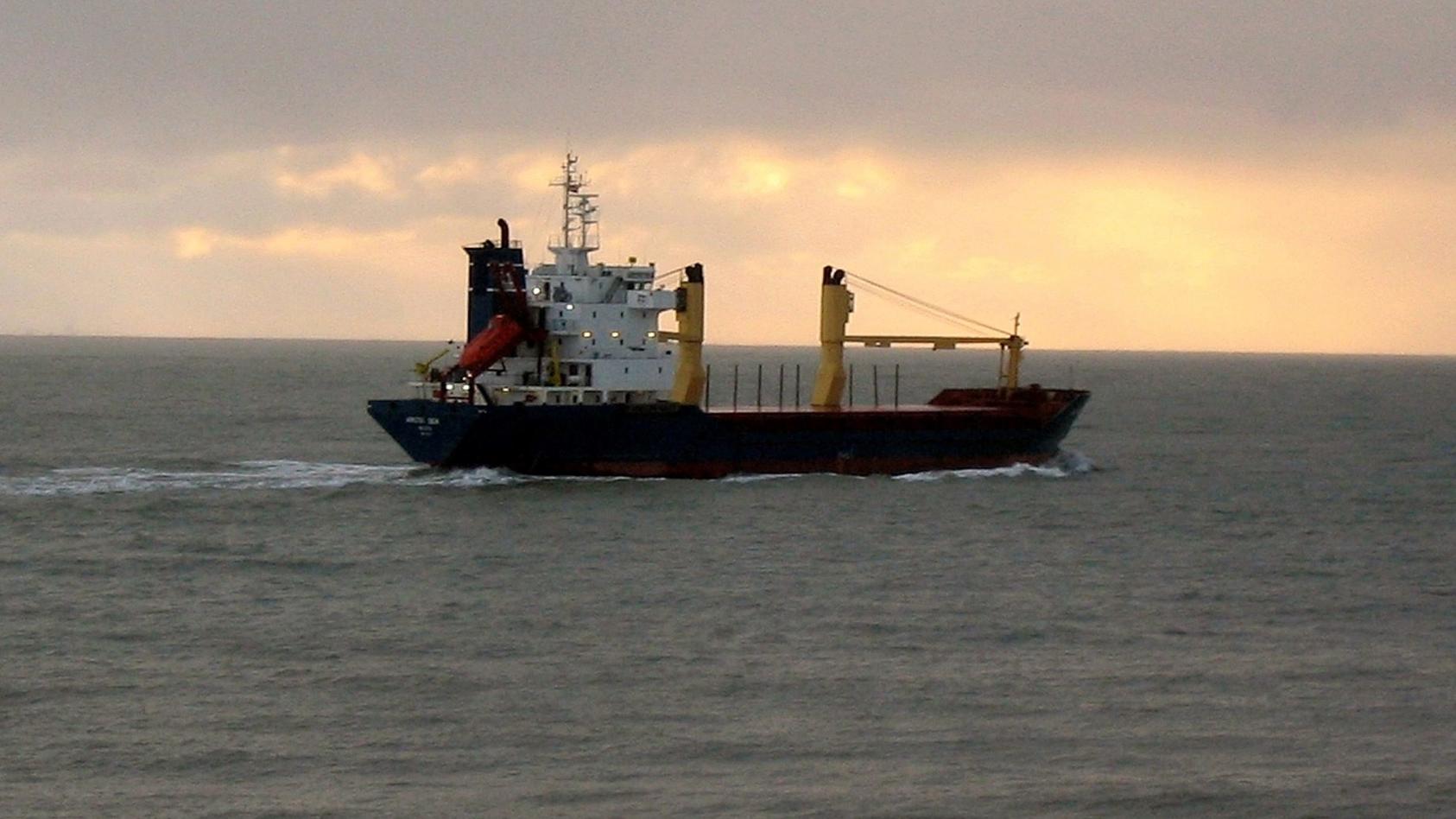 epa01822712 An undated handout picture released by Maritime Bulletin Sovfracht on 13 August 2009 shows vessel Arctic Sea at an undisclosed location. The ship mysteriously disappeared off the coast of France on 01 August. According to Navy statements,