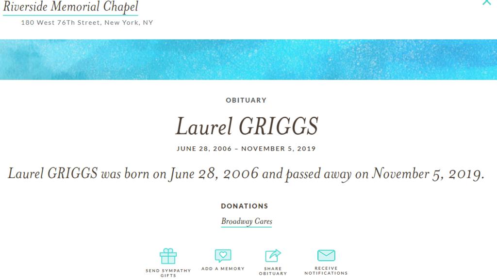 Digitale Trauerseite für Laurel Griggs