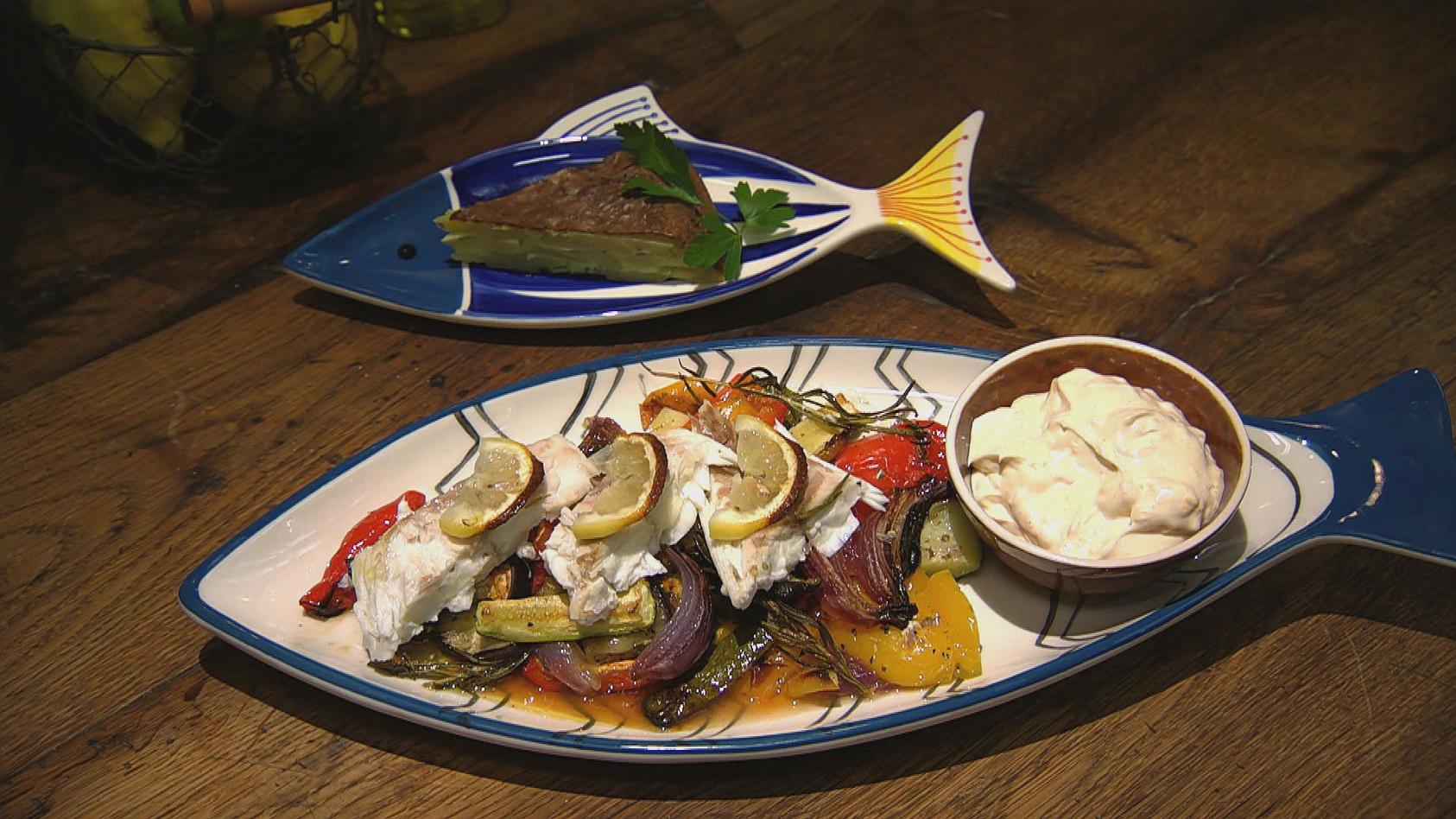 Dorade vom Blech mit mediterranem Gemüse: die Hauptspeise von Meta Hiltebrand und Ronny Loll