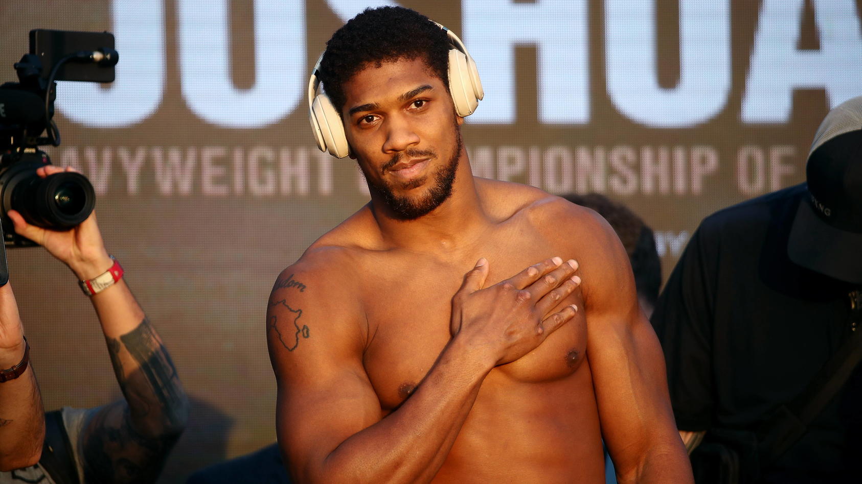 RIYADH, SAUDI ARABIA - DECEMBER 6, 2019: British boxer Anthony Joshua during a weigh-in ceremony on the eve of his bout