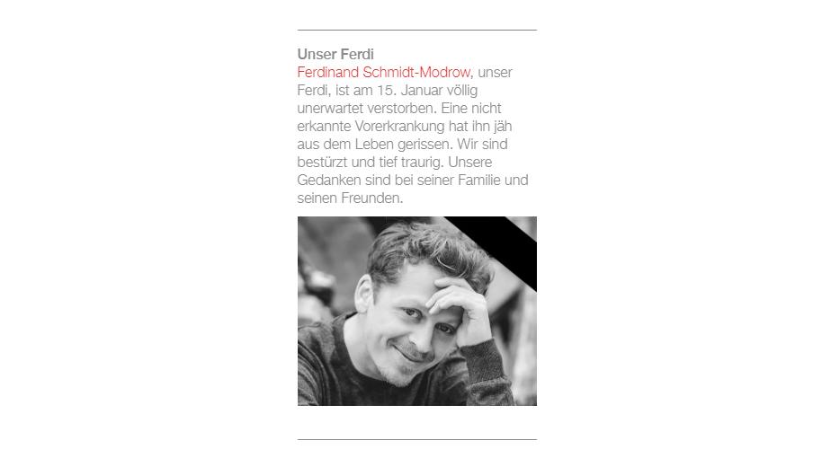 Statement zum Tod von Ferdinand Schmidt-Modrow