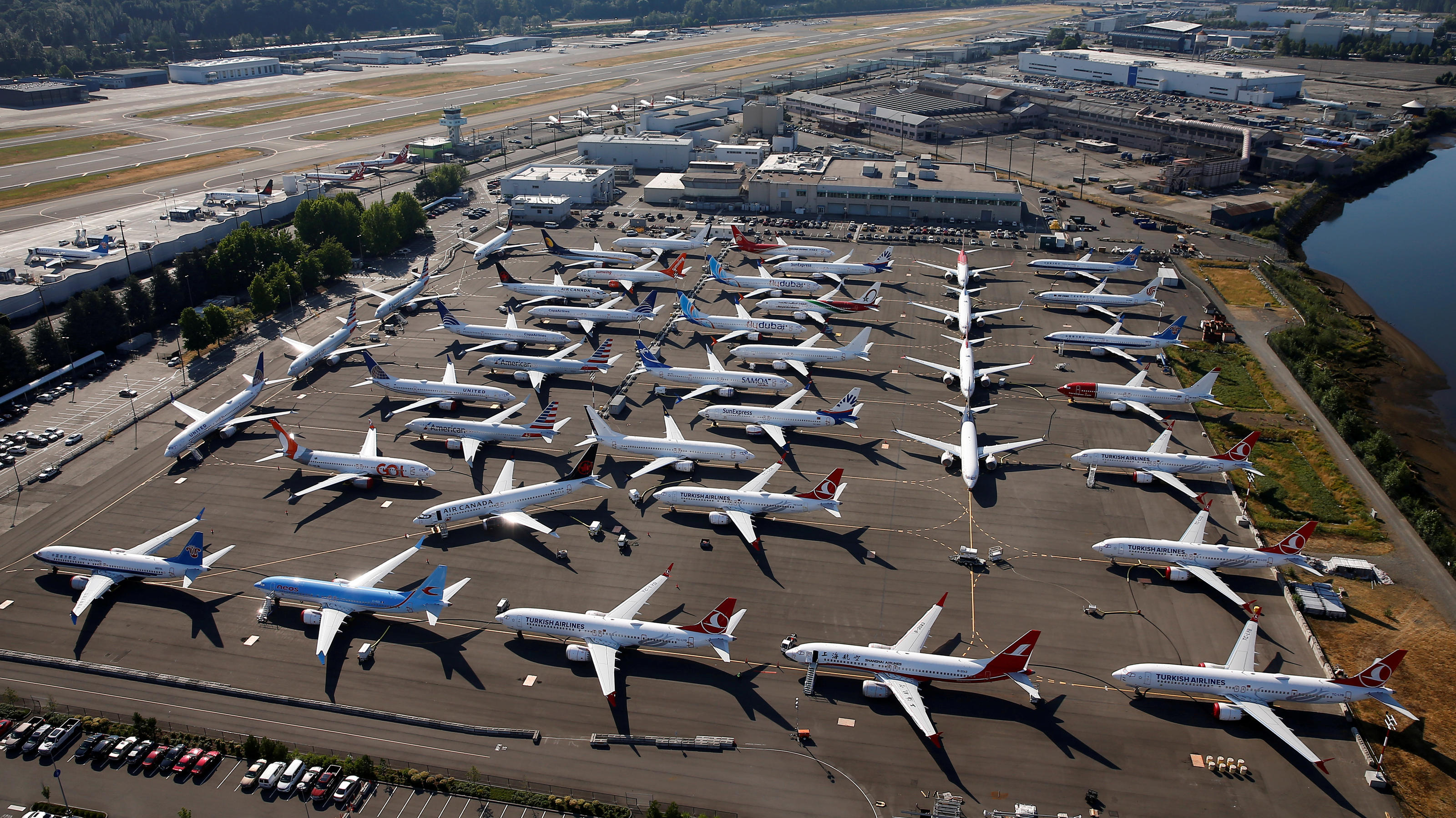 Ein Symbol der Krise: nagelneue 737 Max Jets soweit das Auge reicht. 