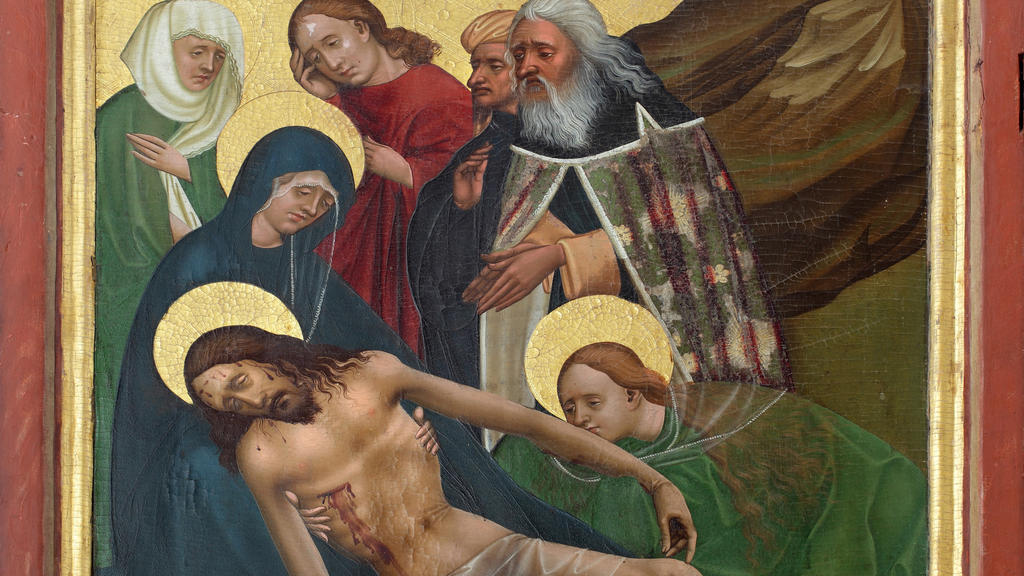 Maria und einige andere Frauen waschen Jesus nach seinem Tod