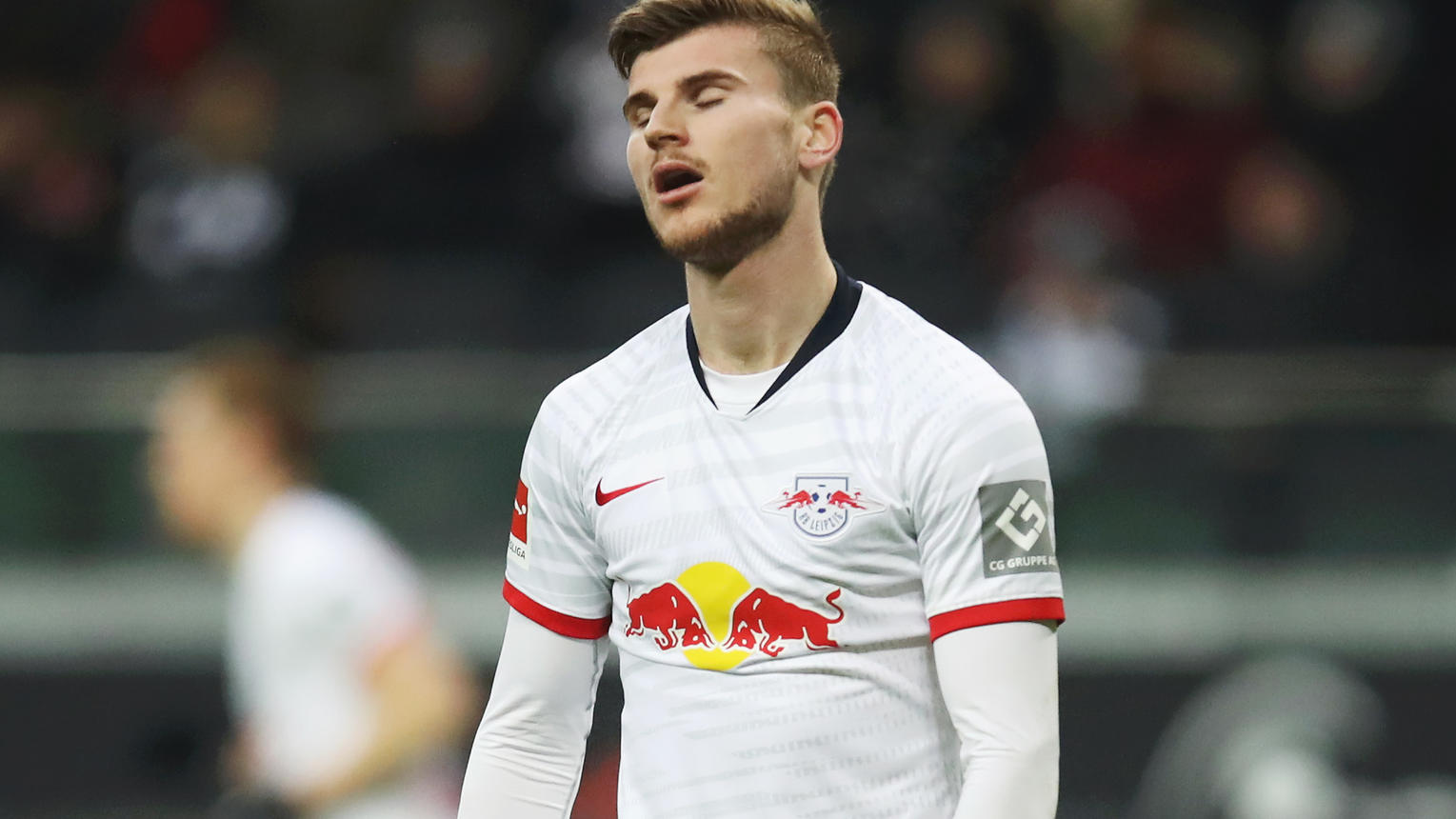 FRANKFURT AM MAIN, GERMANY - JANUARY 25: Timo Werner of RB Leipzig reacts during the Bundesliga match between Eintracht Frankfurt and RB Leipzig at Commerzbank-Arena on January 25, 2020 in Frankfurt am Main, Germany. (Photo by Alex Grimm/Bongarts/Get